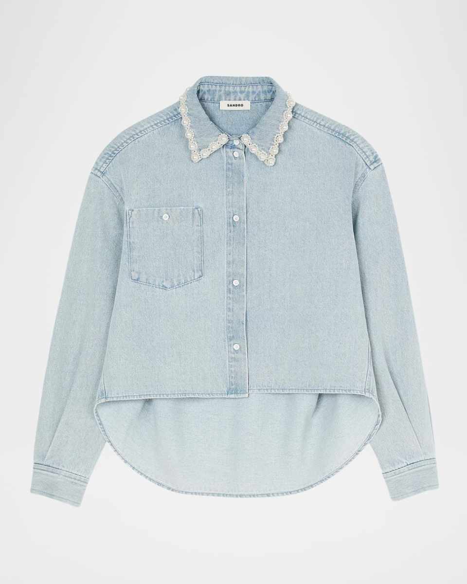 Maia Beaded Collar Denim Shirt